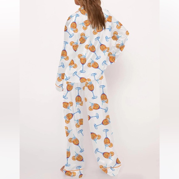 White Satin Pajama Set with Aperol Spritz Print - Picture 2 of 4